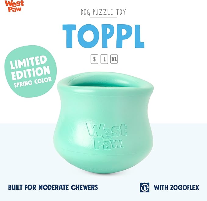 WEST PAW Zogoflex Limited Edition Toppl Treat Dispensing Dog Toy Puzzle  Interactive Chew Toys for Dogs  Dog Toy for Moderate Chewers, Fetch, Catch  Holds Kibble, Treats, Large 4", Mint