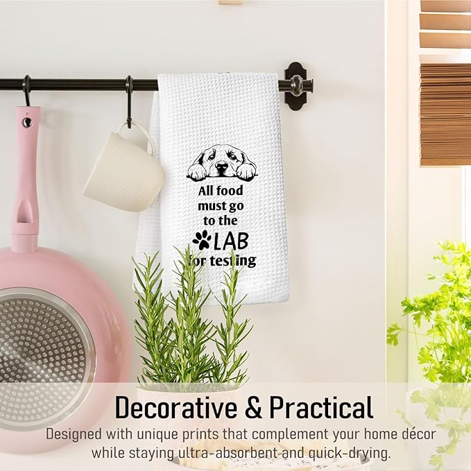 All Food Must Go to The Lab for Testing Kitchen Towels 24x16, Funny Labrador Retriever Gifts, Dish Hand Towel for Farmhouse Kitchen Decor