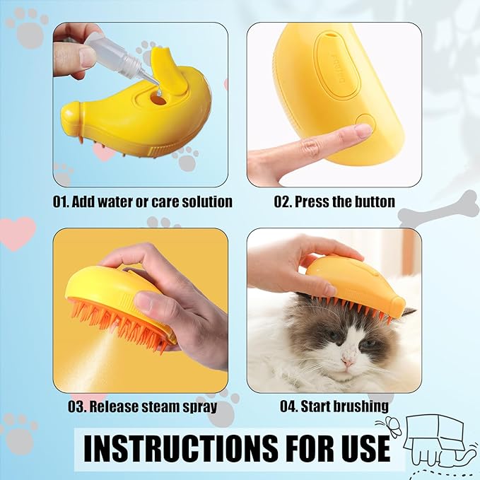 3 in 1 Water Brush with Steam for Pet Grooming - Dog and Cat Grooming Brush with Steam, Cepillo Para Gatos ALD-001-Y (Banana Yellow)