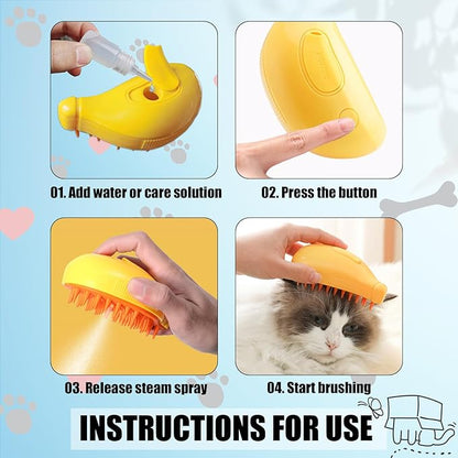 3 in 1 Water Brush with Steam for Pet Grooming - Dog and Cat Grooming Brush with Steam, Cepillo Para Gatos ALD-001-Y (Banana Yellow)