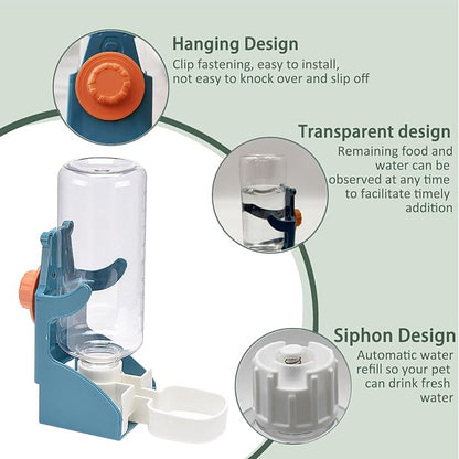 No Mess Bird Feeder Water Dispenser Set, Automatic Transparent Parrot Feeder Acrylic Parrot Food Container Drinker Cage Accessories for Small Birds Canary Parakeet Finch (Blue+Blue, 1)