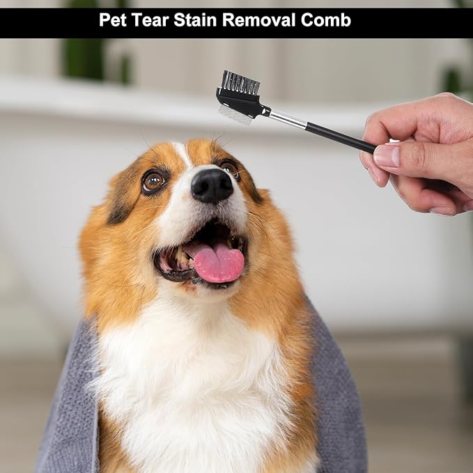 Double-Head Grooming Comb for Small Dogs Cats 2-in-1 Pets Grooming Comb with Metal Teeth and Brush for Remove Tear Stain Knots Flea (2 Pcs)