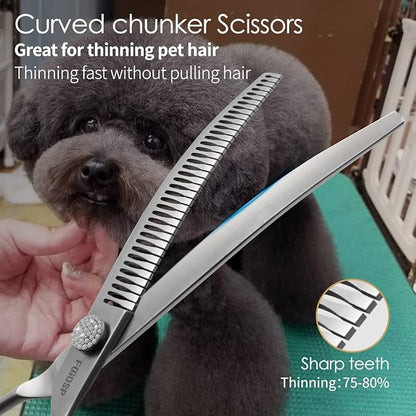 7.0'' Curved Chunkers Shears for Dog Grooming Professional Magic Dog Grooming Scissors with Big Artificial Diamonds 30 Teeth for Large Dog(7.0 in, Curved Chunkers)