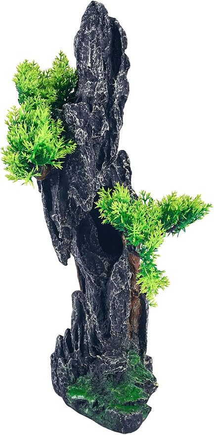 Large Fish Tank Decorations - Mountain View Aquarium Ornament with Tree House Cave Bridge,Mountain E