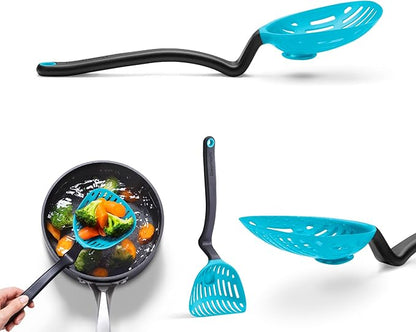 Dreamfarm Lestrain 2-in-1 Drip-Catching Sit-Up Slotted Cooking Spoon Scoop & Strainer - 11" Dreamfarm Blue