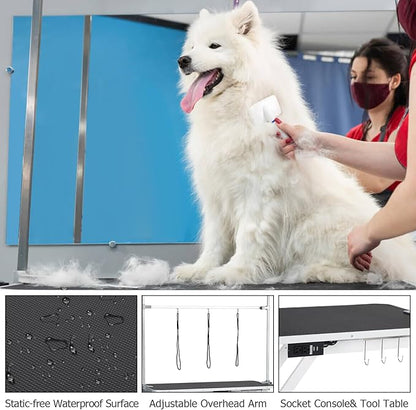 47 Electric Lift Dog Grooming Table (White), Heavy Duty Electric Grooming Arm Table for Pets & Large Dogs Adjustable Height: 9.4"-39.4" Non-slip Desktop with Gantry Crane Set, Fixture *4 Noose*2