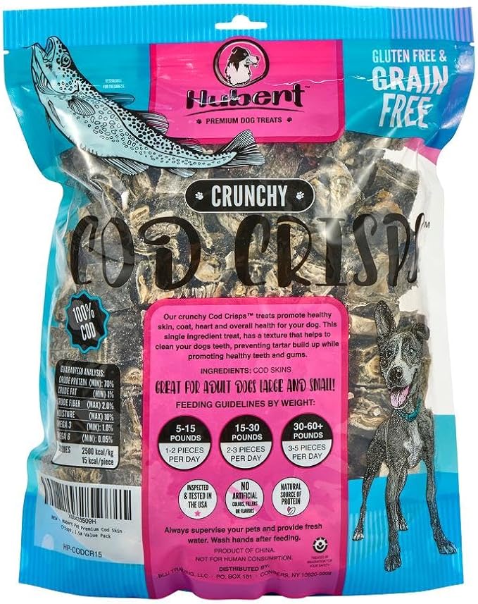 Hubert Pet Premium Cod Skin Crisps - Single Ingredient Natural Dog Treats for All Breeds, No Artificial Anything - 1.5 lbs Bag