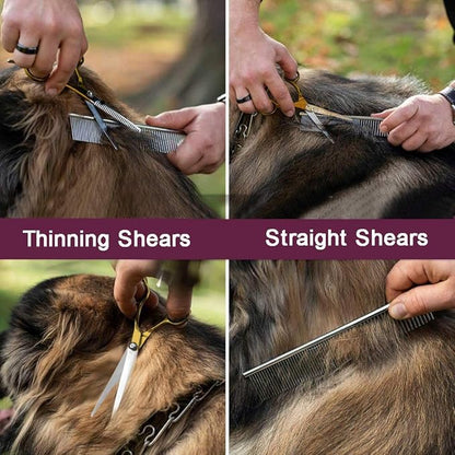 Dog Grooming Scissors Kit, 3 in 1 Cat Dog Grooming Clippers Set, Sharp Durable Stainless Steel Safety Dog Grooming Trimming Shears for Long & Short Haired Dogs Cats and Other Fur Pets