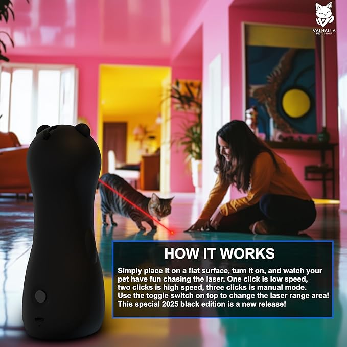 Automatic Cat Laser Toy, Interactive Laser Cat Dog Toys, Indoor Cat Toys, Rare 2025 Black Model, Multiple Trajectories, High & Low Speed for Cats Dogs & Kittens, USA Retailer