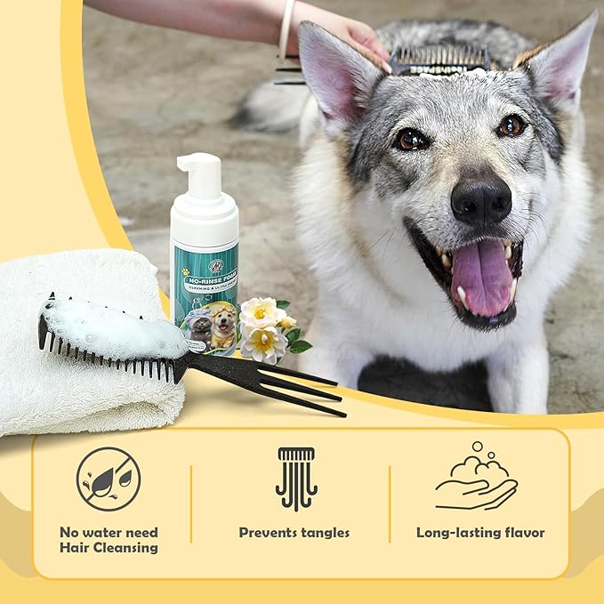 Dog Dry Shampoo - Waterless Deodorizing Foam for Cats and Dogs - Odor Control, Itching Relief, and Allergy-Friendly Pet Cleaning Supplies - No Rinse Needed