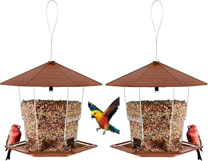 Bird Feeders for Outdoors Hanging Bird Feeder Wild Birds Seed, Brown 2 Pack
