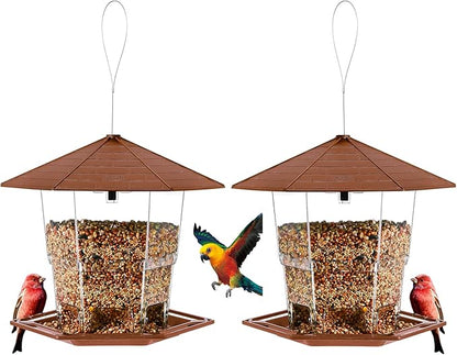 Bird Feeders for Outdoors Hanging Bird Feeder Wild Birds Seed, Brown 2 Pack