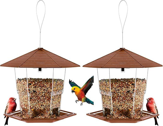 Bird Feeders for Outdoors Hanging Bird Feeder Wild Birds Seed, Brown 2 Pack