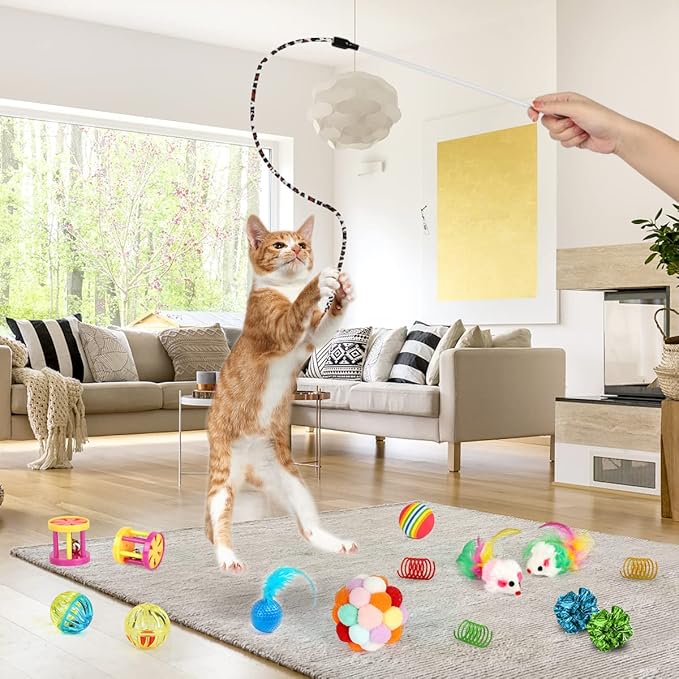 37 PCS Interactive Kitten Toys for Indoor Cats - Variety Set With Collapsible Tunnel Tube Tent, Feather Teaser Wand, Bell, Fuzzy Ball, Spring, Mouse, and Catnip