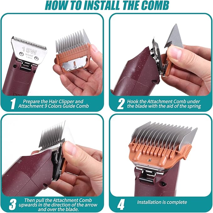 10W/15W/30W Dog Animal Stainless Steel Wide Clipper Attachment Guard Comb Set for A5 Series | Snap-On/Off Design Combs,Only Fir for 10W/15W/30W Wide Blade (12-Piece)