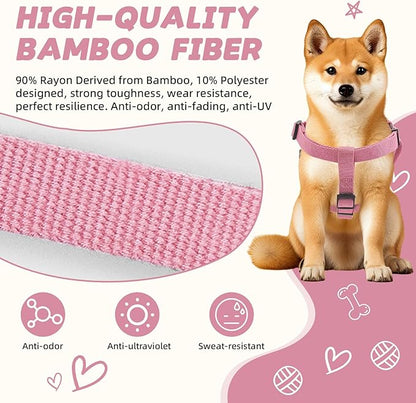 Dog Harness for Medium Dogs Rayon Derived from Bamboo 90%, Polyester 10% No Pull Dog Harness, Step-in Adjustable Dog Harness for Medium Dogs-Pink