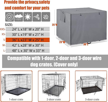 36Inch Wire Dog Crate Cover,Durable Windproof Privacy Polyester Pet Kennel Covers,Breathable Blackout Cover for 1/2/3 Door Dog Cage. (36" L x 23" W x 25" H,Grey)