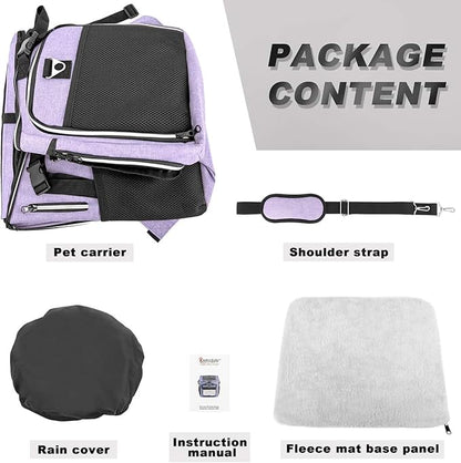 BARKBAY Dog Bike Basket Carrier, Expandable Foldable Soft-Sided Dog Carrier, 2 Open Doors, 5 Reflective Tapes, Pet Travel Bag,Dog Backpack Carrier Safe and Easy for Small Medium Cats and Dogs(Purple)