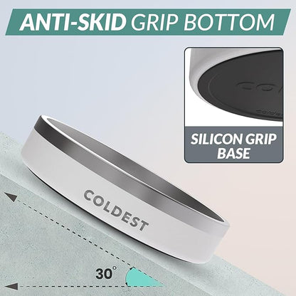 Coldest Dog Bowl - Anti Rust Metal, Non Slip, 3 Layers Insulated Stainless Steel Dog Bowls - Spill Proof & Heavy Duty - Water Bowl for Dogs, Cats & Pets, Dish Washer Safe (21 oz, Epic White)