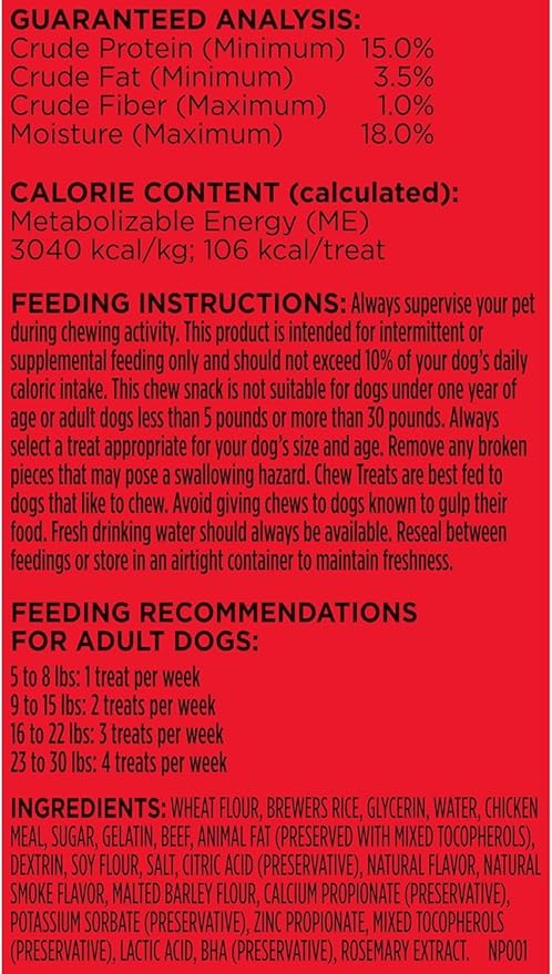 Milk-Bone Mini Comfort Chews, Rawhide Free Dog Treats with Unique Chewy Texture and Real Beef, 18 Mini Chews (Pack of 4)