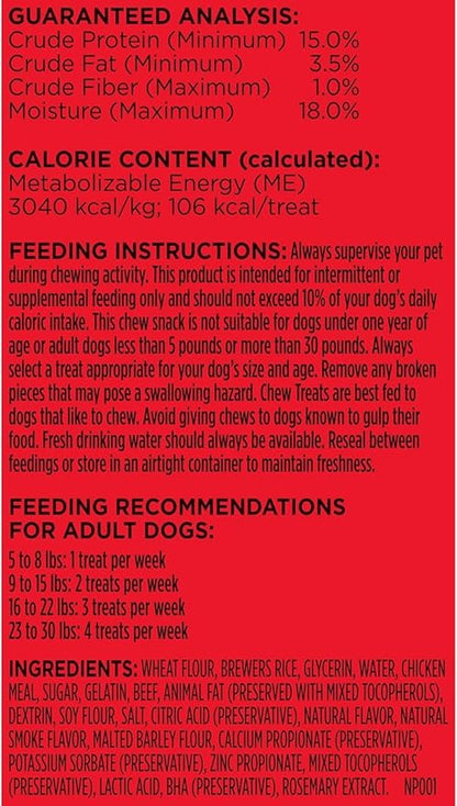 Milk-Bone Mini Comfort Chews, Rawhide Free Dog Treats with Unique Chewy Texture and Real Beef, 18 Mini Chews (Pack of 4)