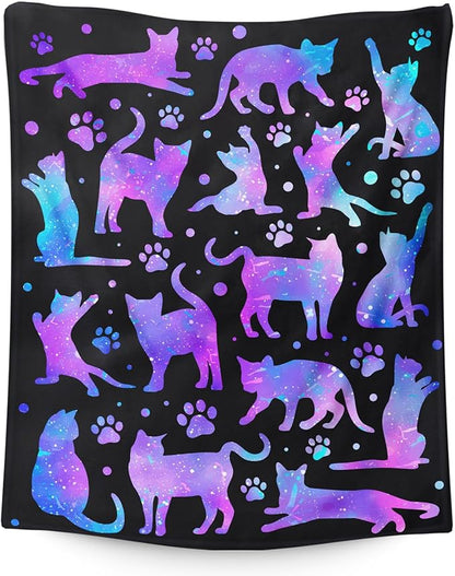 Cute Cat Blanket Gifts for Girls Women, Aesthetic Cat Throw Blankets for Sofa Couch Bed, 60x80 Inch Lap Size Cozy Fuzzy Throws for Kids Teens Adults