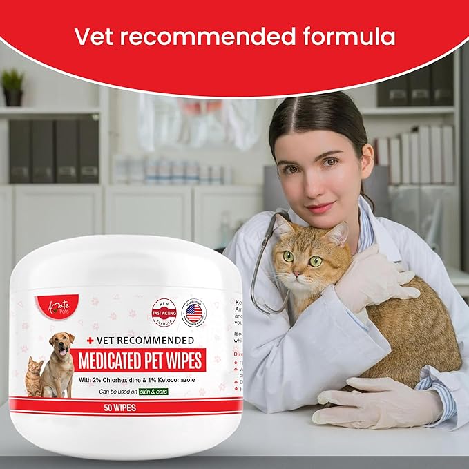 Amate Medicated Dog Wipes for Ear Skin & Coat - Pet Wipes for Dogs & Cats - 2.5 Small Wipes - Relieve Skin Issues, Hot Spots & Irritation - Pack of 50