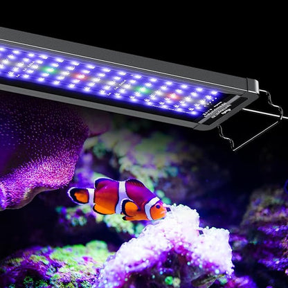 Pawfly 36W Saltwater Aquarium Light for 36" to 45" Fish Tanks Dimmable LED Reef Light for Coral Extendable Marine Fish Tank Light with Full Spectrum D/N Mode Timer Auto On/Off Adjustable Brightness