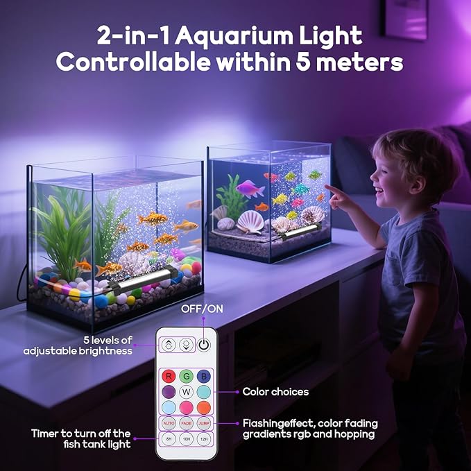Fish Tank Bubbler Light for Aquarium: 2-in-1 Aquarium Grow Light with APP & Remote Control for Aquatic Pet Enthusiasts - RGB Changing Fish Lamp for 2-5 Gollon Freshwater Saltwater Tank Decor