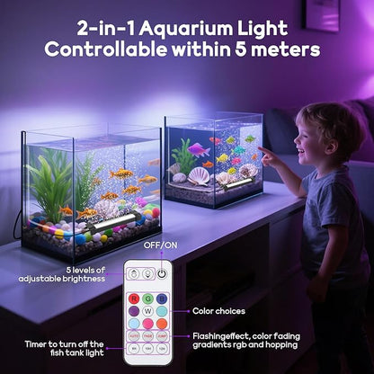 Fish Tank Bubbler Light for Aquarium: 2-in-1 Aquarium Grow Light with APP & Remote Control for Aquatic Pet Enthusiasts - RGB Changing Fish Lamp for 2-5 Gollon Freshwater Saltwater Tank Decor