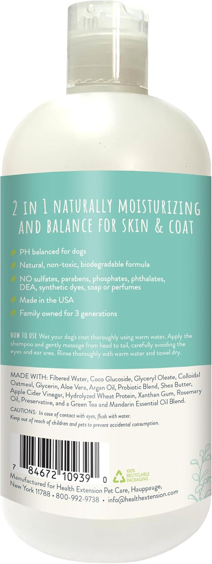 Health Extension Ari Probiotic 2-in-1 Dog Shampoo & Conditioner (16 Oz) Deep Cleansing for Dry, Itchy Skin Relief Grooming with Green Tea & Mandarin for Dogs & Puppies