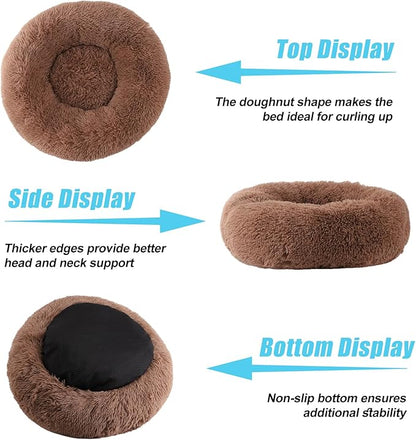 HYQ Small Dog Bed, Pet Beds for Small Dogs, Cat Beds for Indoor Cats, Fluffy Faux Fur Plush Small Dog Bed, Washable Puppy Bed with Anti-Slip Bottom, Dog Bed Small Size Dog (Khaki, 24 Inch)