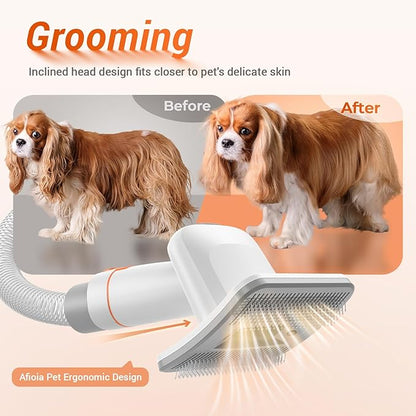 Afloia Innovative Pet Grooming Kit: Dog Brush Vacuum Attachment, Cat Brush with 1-1.5" Hoses Diameter Universal Adapter, Compatible with Most Round Vacuum Cleaners like Bissell, Eureka etc., Orange
