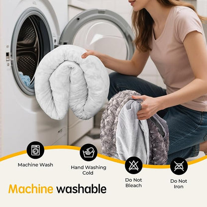 Cave Dog Bed with Blanket Donut Round Plush Cozy Cat Pet Bed for Puppy Machine Washable Removable Cover Anti-Slip Bottom Gray 26X26X8 inch