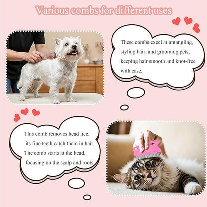6Pcs Pet Combs for Remove Knots, Fluff and Dirt Dog Eye Comb for Removing Eye Mucus and Crust Dog Flea Fine Combs for Grooming Matting(Pink)