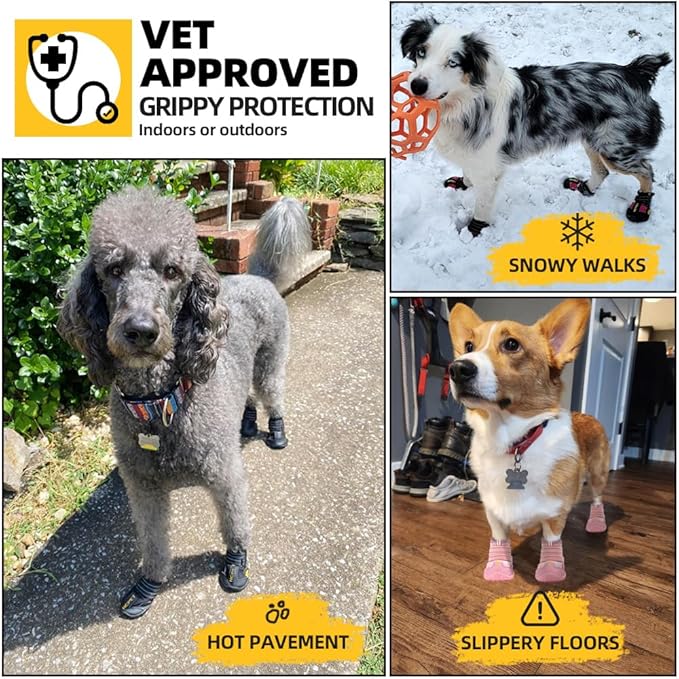 Hcpet Dog Shoes, Dog Boots for Large Dogs, Waterproof Dog Booties Paw Protector for Summer Hot Pavement, Winter Snowy Day, Outdoor Walking, Indoor Hardfloors Anti Slip Sole Black Size 7