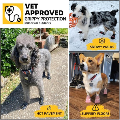 Hcpet Dog Shoes, Dog Boots for Large Dogs, Waterproof Dog Booties Paw Protector for Summer Hot Pavement, Winter Snowy Day, Outdoor Walking, Indoor Hardfloors Anti Slip Sole Black Size 7