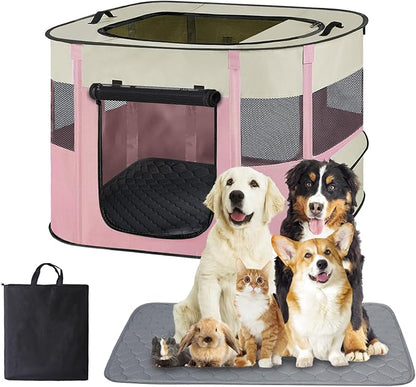 Dog Playpen,Cat Crate,Portable Pet Playpen, Foldable Kennel for Puppy Kitten Rabbit,Breathable Shade Cover,Indoor Outdoor Travel Camping Use for Puppy Cat Dog Pink S