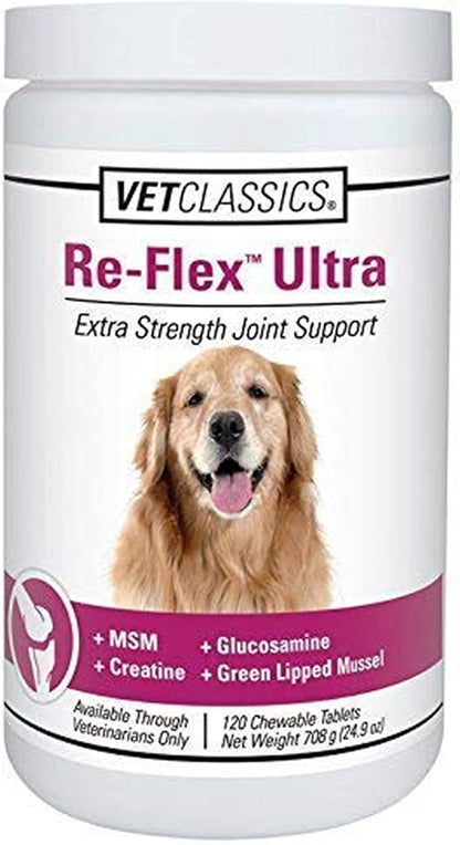 Vet Classics Re-Flex Ultra Extra-Strength Joint Support Dog Supplement  Includes MSM, Creatine, Glucosamine, Green Lipped Mussel  Supports Healthy Dog Joints  Chewable Tablets 120 Ct.