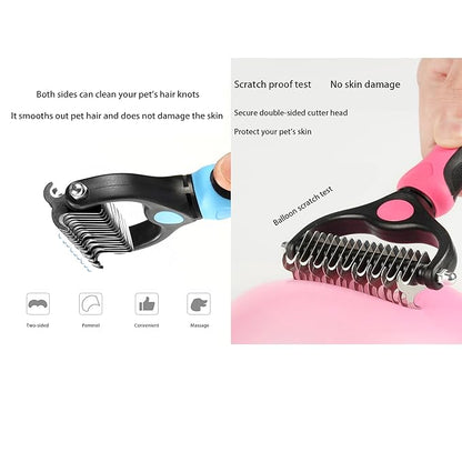 Dog Brush for Shedding, Pet Grooming Brush, Cat Deshedding Brush Tool, Double Sided Shedding and Dematting Undercoat Rake Comb for Dogs & Cats (big, BLUE)
