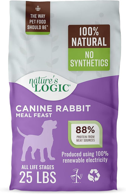 NATURE'S LOGIC Dry Dog Food - 100% Natural - No Synthetics - for All Ages, Sizes, Breeds - Free from Common Allergens, High Protein - Rabbit Meal Feast, 25lbs