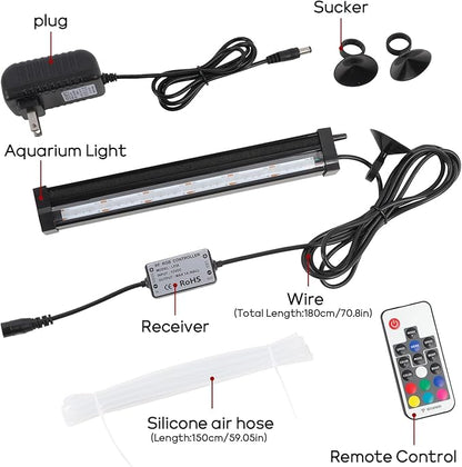 Submersible Bubble Aquarium Light：RGB Aquarium Light with Remote Control Oxygenator for Saltwater Coral Growth - 9 Inch Waterproof Fish Tank Light Designed for Aquarium Breeders
