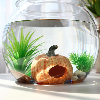 POPETPOP Fish Tank Resin Habitat Pumpkin Cave Hide-Out Small Aquarium Décor Ornaments - Fat Pumpkin