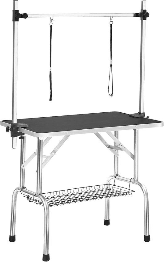 46" Dog Grooming Table, Folding Pet Grooming Table With Arm & Nosse & Mesh Tray For Bathing, Trimming, Drying, Grooming, Maximum Capacity Up To 330 Lbs