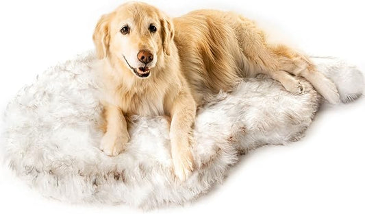 PupRug Orthopedic Dog Bed for Dogs with Soft Faux Fur and Memory Foam for Joint Pain Relief, Machine Washable Waterproof Couch Bed, White, Medium
