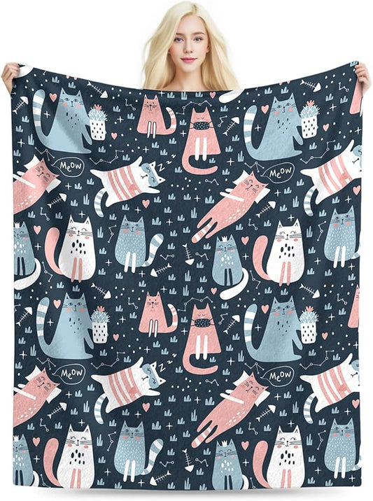 Cat Blanket, Cats Gifts for Girls Women, Cat Gift for Cats Lovers, Birthday Gifts Decor Throw Blanket 50"x60"