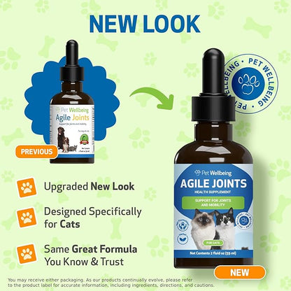 Pet Wellbeing Agile Joints for Cats - Hip and Joint Health, Mobility, Devil_ Claw, Boswellia, Joint Ligament and Cartilage - Veterinarian-Formulated Herbal Supplement 2 oz (59 ml)