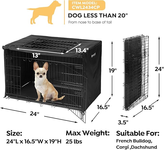 Veehoo 24 inch Dog Crate for Small Dogs with Three Doors & Cover-Metal Wire Dog Cage Kennels & Houses for Puppy&Cats, Indoor Outdoor Collapsible Metal Contour Dog Crate Kennels Kit with Removable Tray