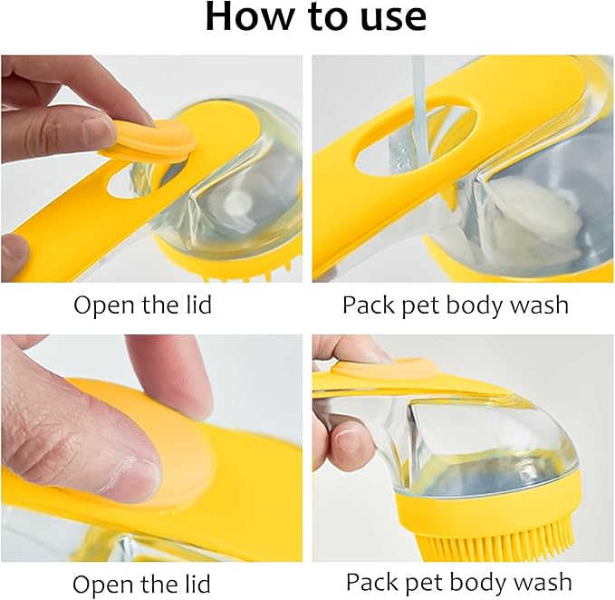 (6 Pcs) ELEGX Pet Grooming Bath Massage Brush with Soap and Shampoo Dispenser Soft Silicone Bristle for Long Short Haired Dogs Cats Shower