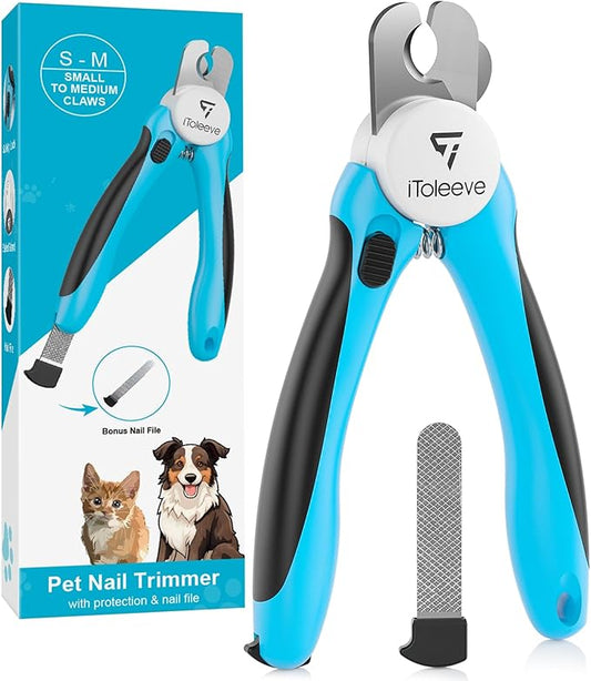 Professional Small Dog & Cat Nail Clippers with Nail File - Extra Sharp, Safe & Easy Trimming for Thick Nails - Safety Guard to Prevent Overcutting - Ideal for Small & Medium Breeds